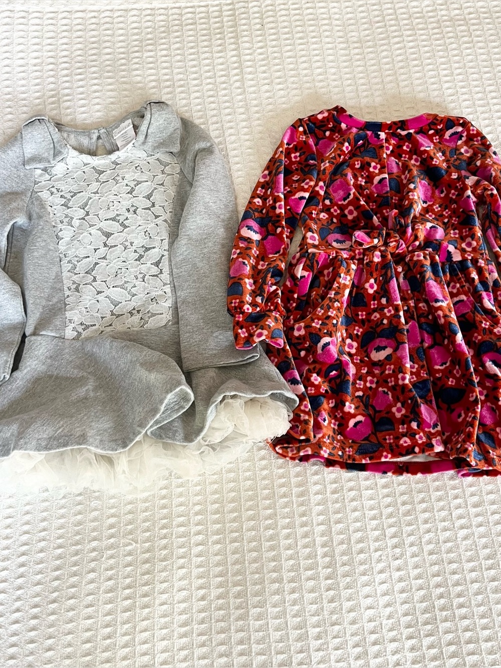 Cat & Jack Pink Multicolor Floral Velvet Dress and grey sweatshirt dress 3T